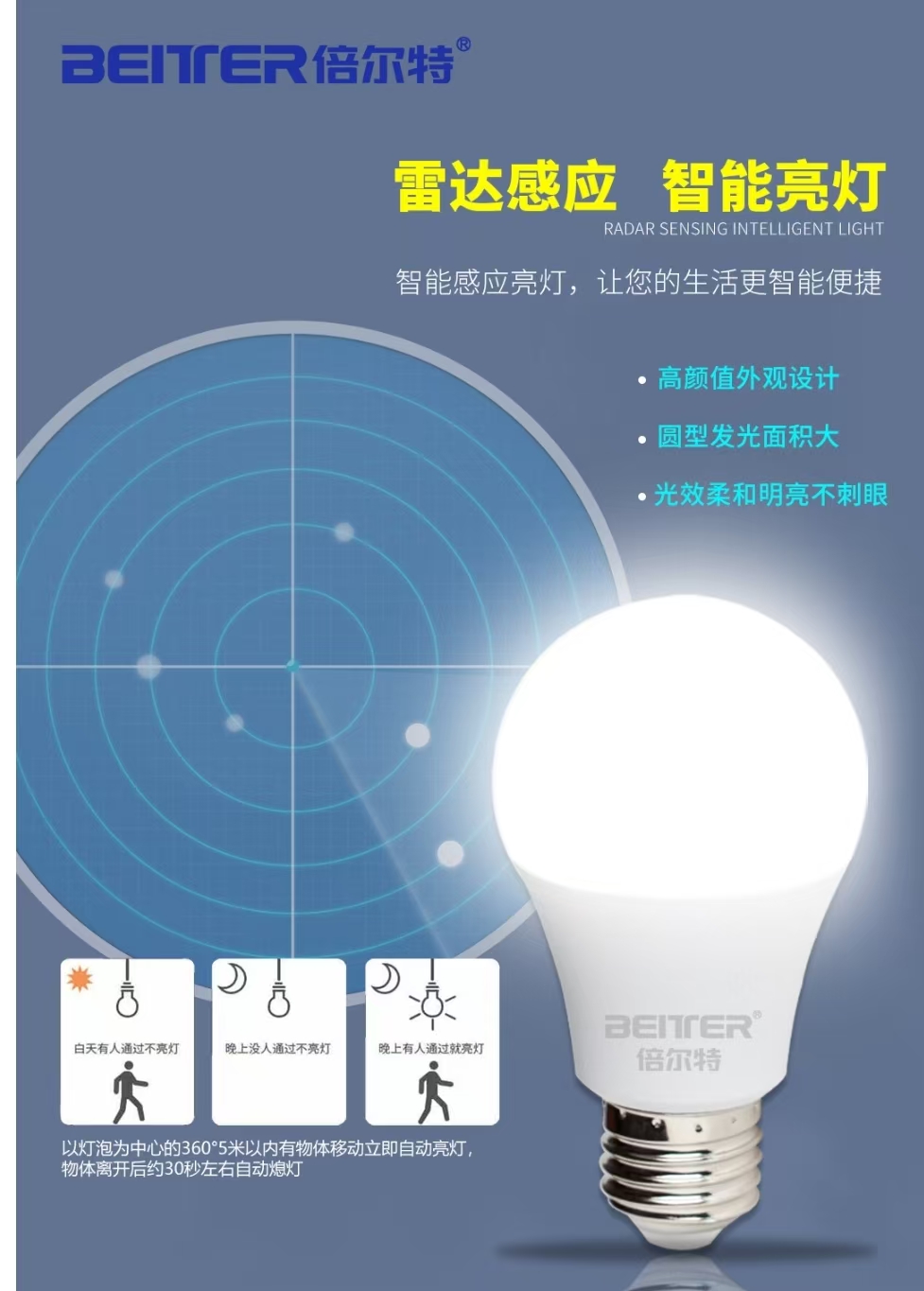 倍尔特 雷达感应球泡9W